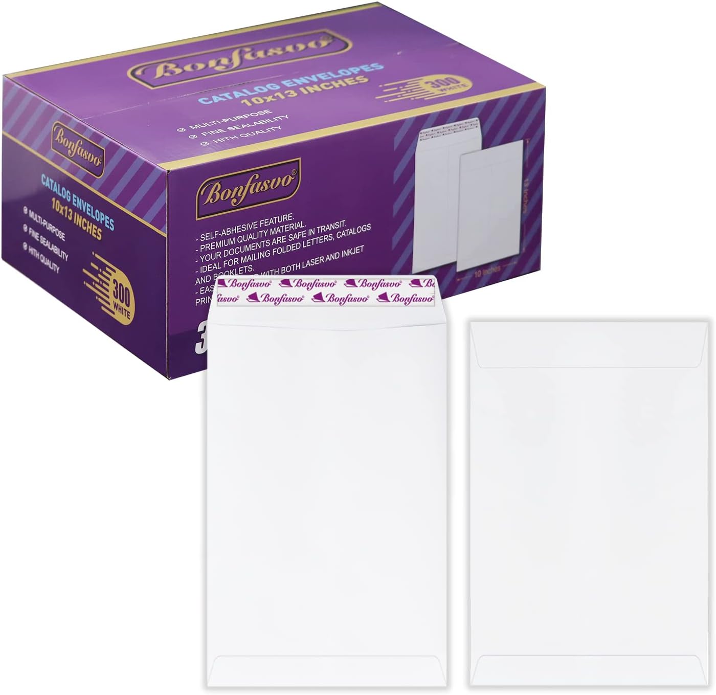 300 Pack 10x13 White Catalog Envelopes Peel & Seal Security Mailing Envelopes 120GSM Kraft Paper self Seal Envelopes for Invitations Papers Photos Documents Pictures Papers Files - Lumora Desk