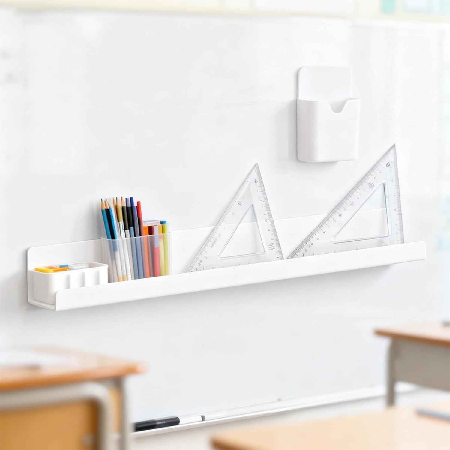 Upriver 2 Pcs Acrylic Magnetic Book Shelves & 1 Pen Holder for Whiteboard, 17 Inch Reusable Magnetic Book Display Holder for Classroom Office Teacher Kids Refrigerator, White