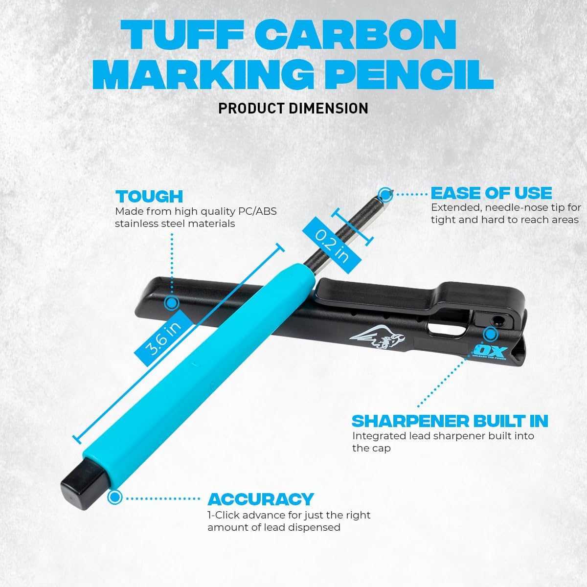 OX Tools Pro Tuff Carbon Marking Pencil with 10-Pack Basic Graphite Replacement Lead