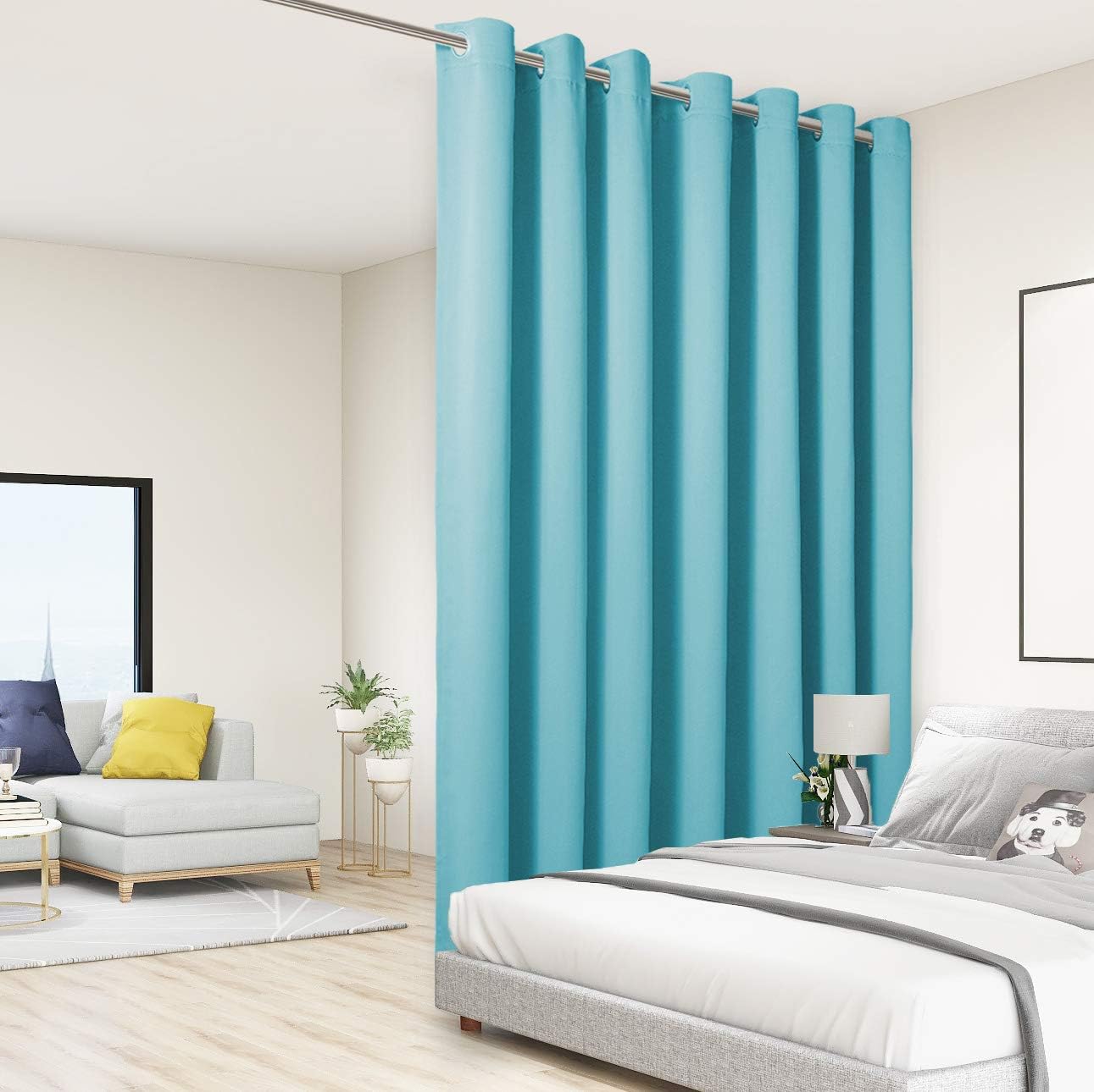 BONZER Room Divider Curtain Total Privacy Wall Noise Reducing Wide Blackout Curtains for Bedroom Living Room, 84L x 108W Inch (7L x 9W ft), 1 Panel, Teal