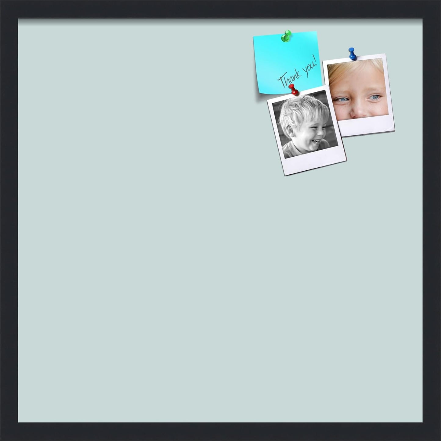PinPix 22x22 Inch Cork Bulletin Board. This Decorative Framed Pin Board Comes with Soft Blue Design and a Satin Black Frame. Ideal for Home Office Decor or Message Board (PinPix-1814)