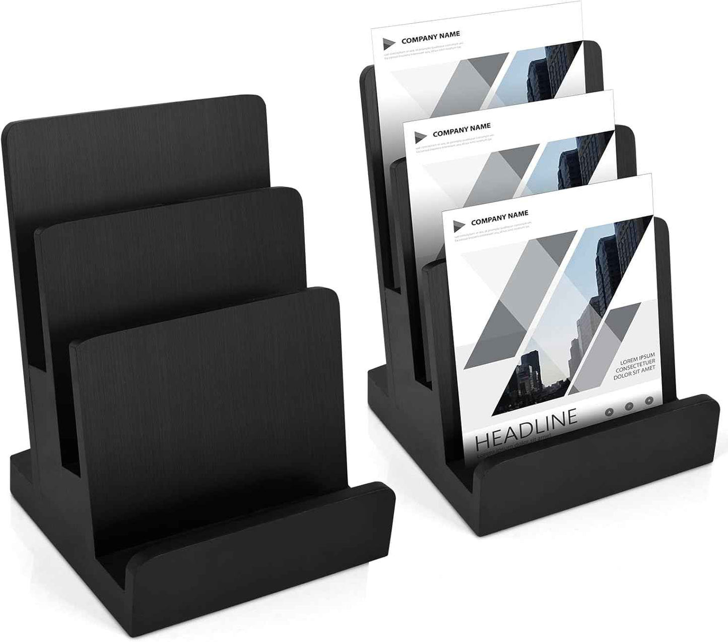 2 Pieces 6 x 9 Wood Brochure Holder 3 Tier Pamphlet Display Stand Black Brochure Display Stand Postcard Holder Flyer Holder Magazine Rack Literature Stand Book Display for Desk Booklets Menu (2)
