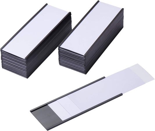 Eeoyu Magnetic Label Holders with Magnets Magnetic Data Card Holders with Clear Plastic Protectors for Metal Shelf, Whiteboard, Set of 50 (2 x 5.5 Inch)