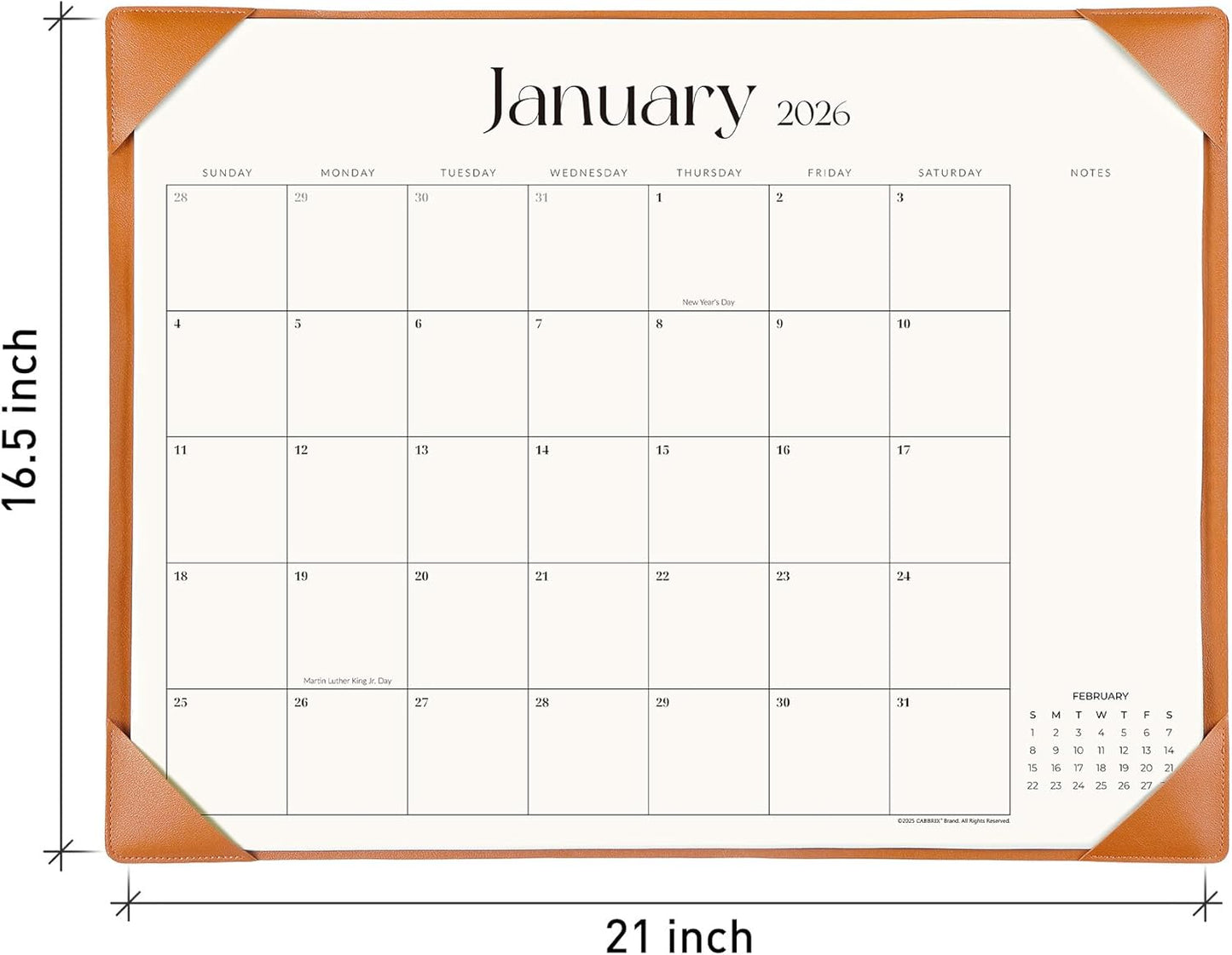 Simplified Desk Calendar 2026 with Desktop Mat, Cabbrix Large Desk Pad Calendar 21" x 16-1/2" Including January 2026 to June 2027, Desk Blotter Calendar for Home School and Office (Brown)