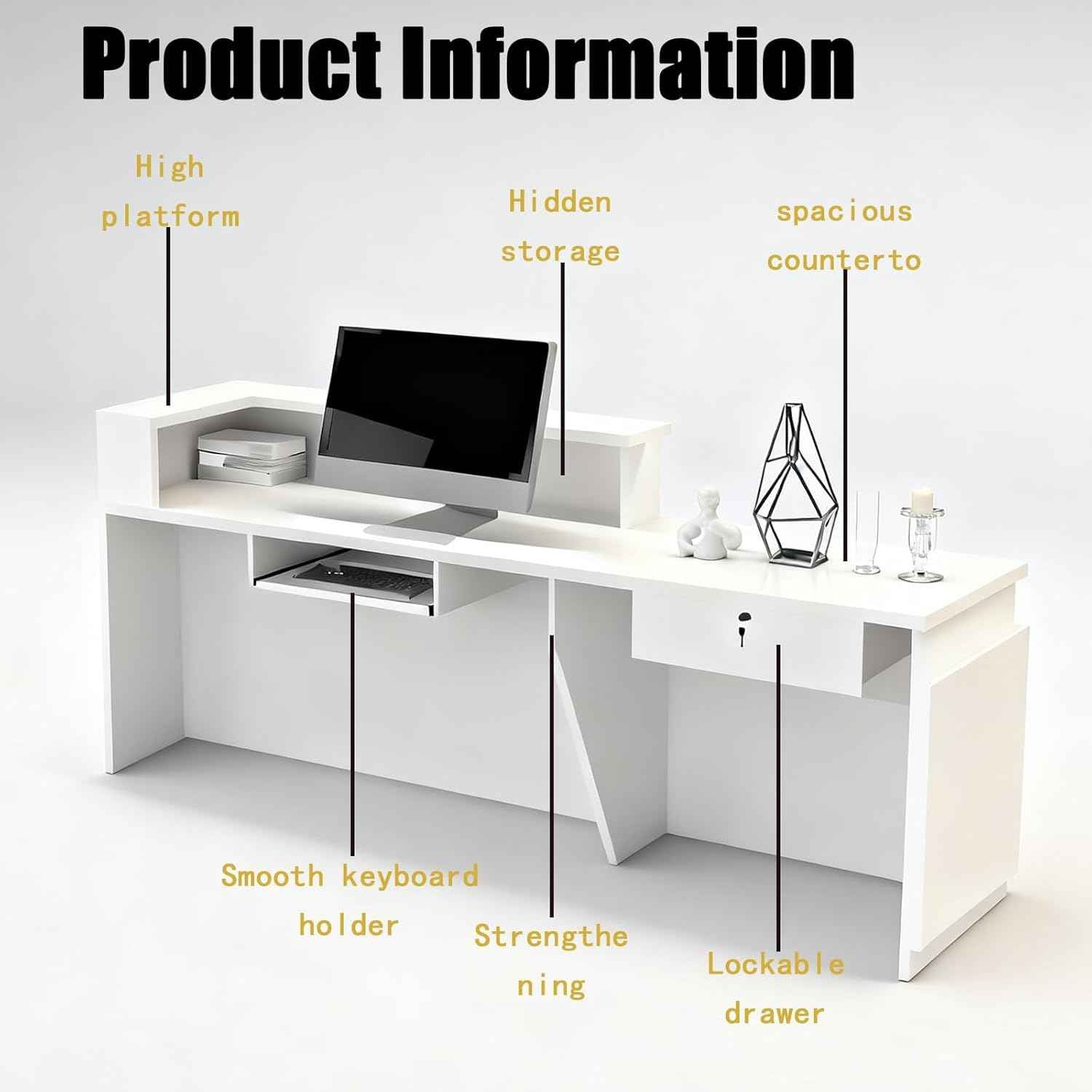 63in Reception Desk with Counter，Modern Front Desk Reception Counter for Checkout, Lobby, Beauty Salon (Left high)