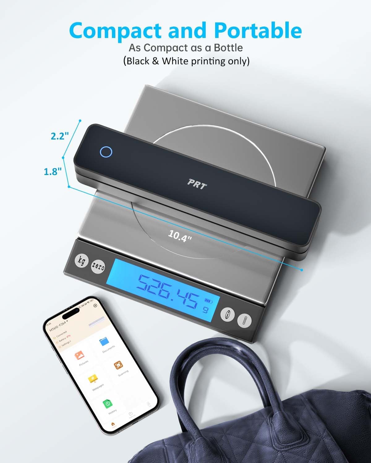 Inkless Portable Printer for Travel, Wireless Thermal Printer Support 8.5 x 11 Inch US Letter A4 B5, Bluetooth Mobile Printers with iOS, Android, Laptop for Home Use, Car, Office, School, Black - Lumora Desk
