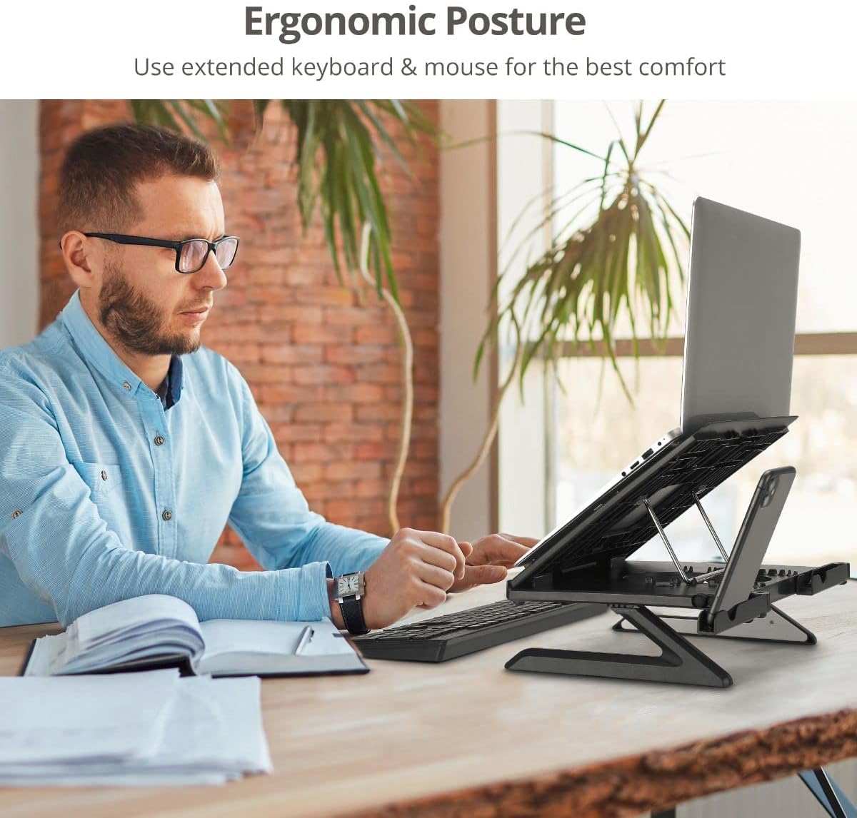 SIIG Laptop Stand, Ergonomic Adjustable Riser Stand, Smart Phone Holder & Heat-Vent, Portable Design Fit 10" to 17" (CE-MT3911-S1)