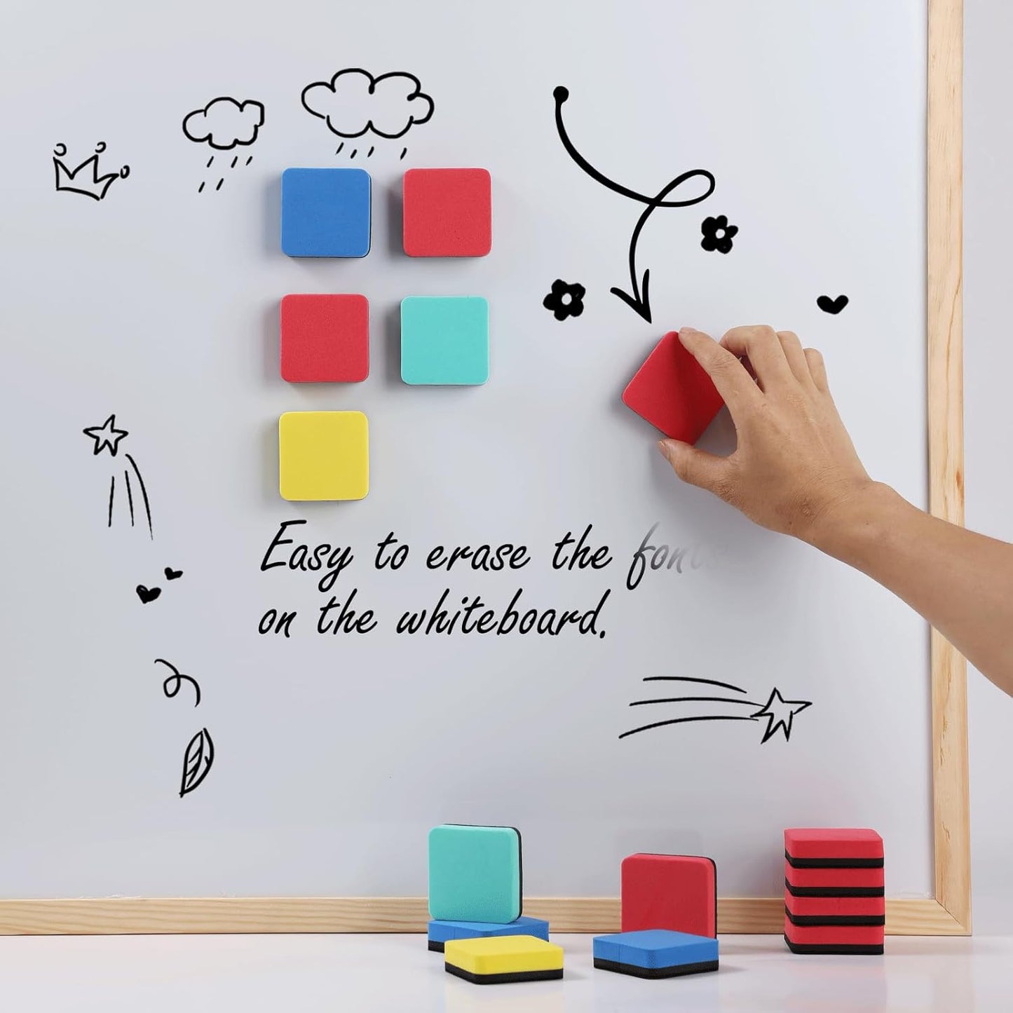XKDOUS 72 Pack Mini Dry Erase Eraser, Small Magnetic Whiteboard Eraser for Kids (4 Color, 2 x 2 Inch)
