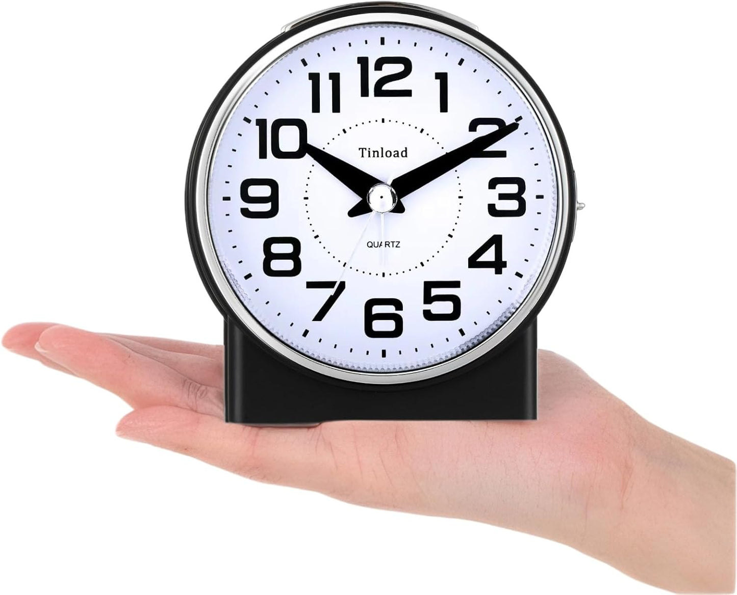 4.3" No Ticking Analog Alarm Clock,Silent Readable for Seniors,Easy to Set,Gradual Rise Alarm,Big Numbers,On/Off Switch on Side,Gentle Wake,Snooze,Lighted on Demand,Battery Operated,Black