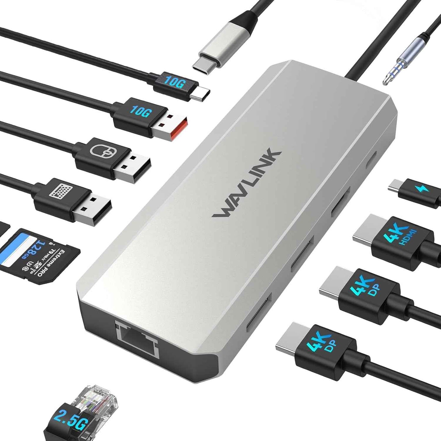 Docking Station Dual Monitor, WAVLINK Displayport Docking Station with Dual DP, HDMI, 100W PD in, 10Gbps USB A/C, 2.5G Ethernet Port for Dell/HP/Lenovo etc, Windows Systerm Computer Only