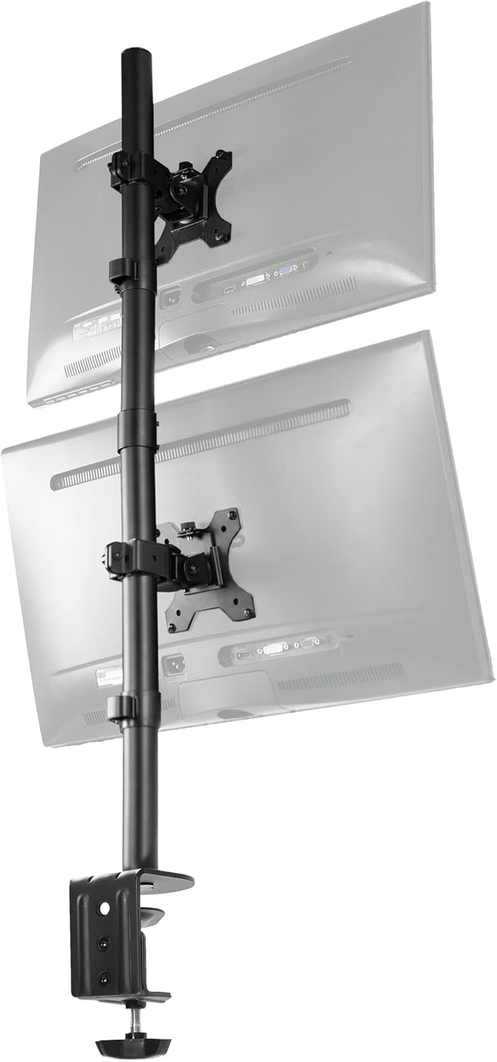VIVO Dual Vertically Stacked Monitor Desk Mount, Extra Tall Adjustable Stand for 2 Ultrawides up to 34 inches, 22 lbs Capacity, Black, STAND-V002T