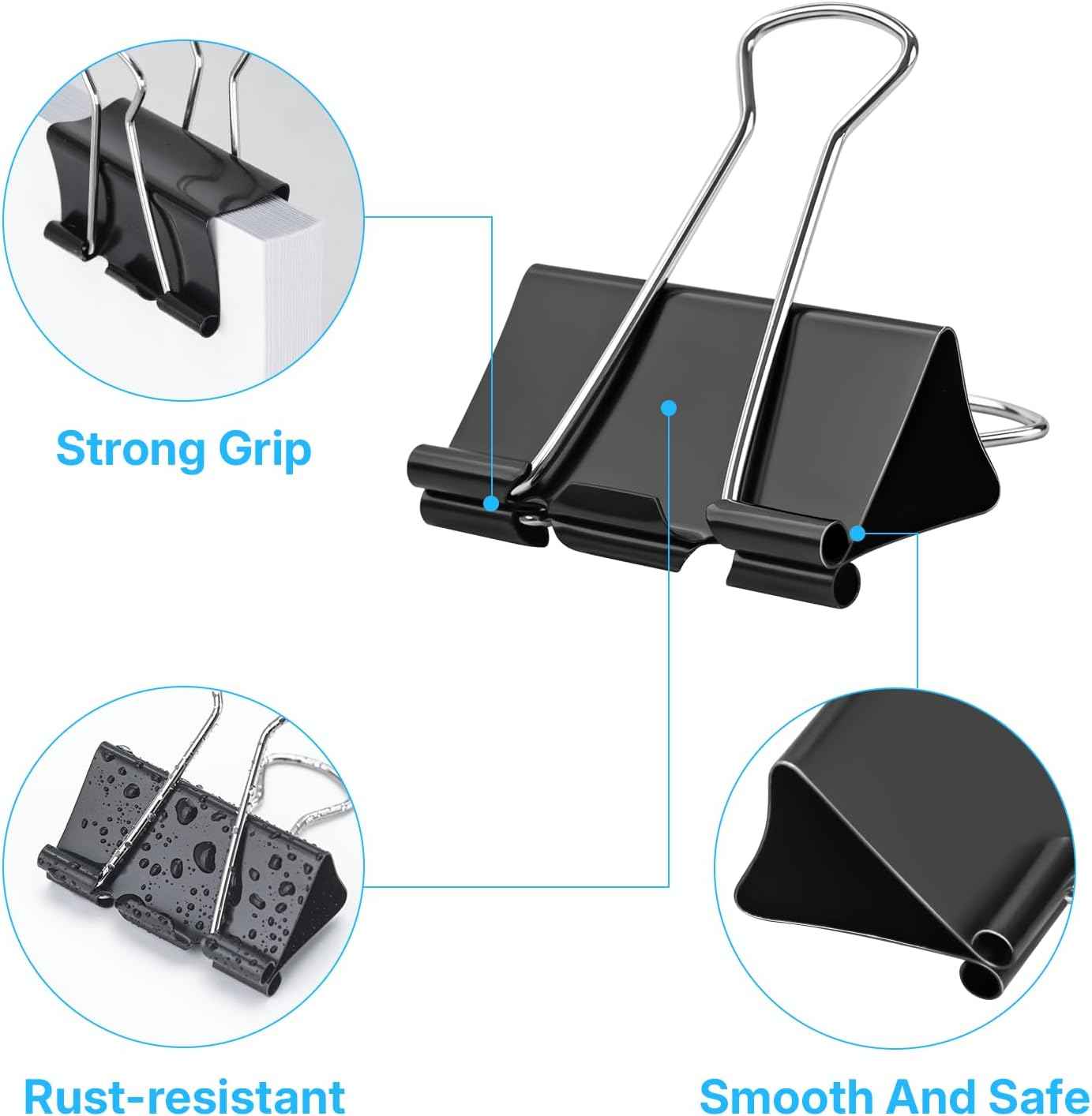 OWLKELA 1.6 Inch (50 Pack) Large Binder Clips, Black Paper Clamps for Office, School, and Home Supplies