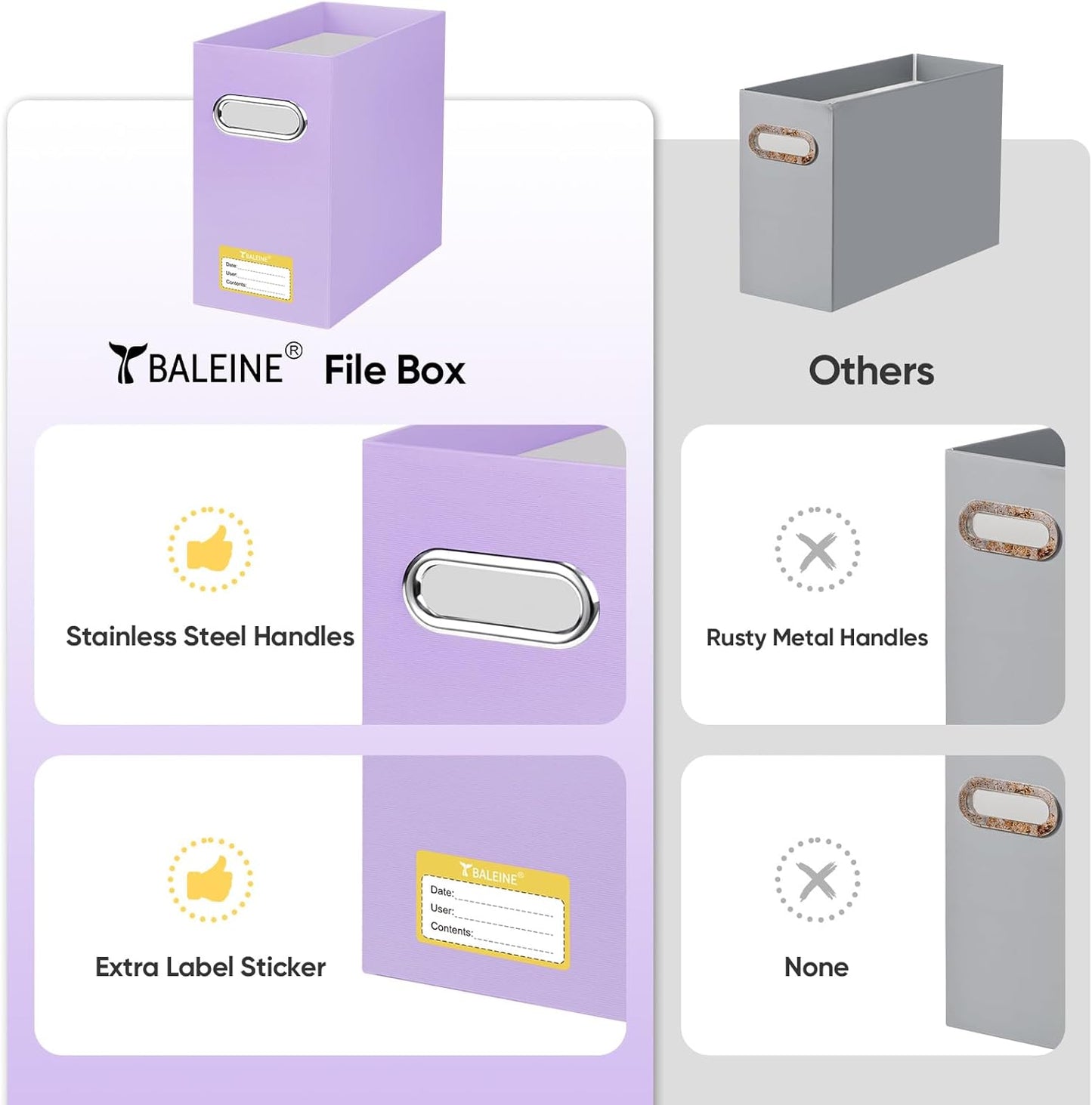BALEINE File Organizer Box, Cardboard File Folder Organizer with Handle for Letter Size, Portable Collapsible Hanging Filing Box for Home Office Document Storage (2 Pack, Lavender)