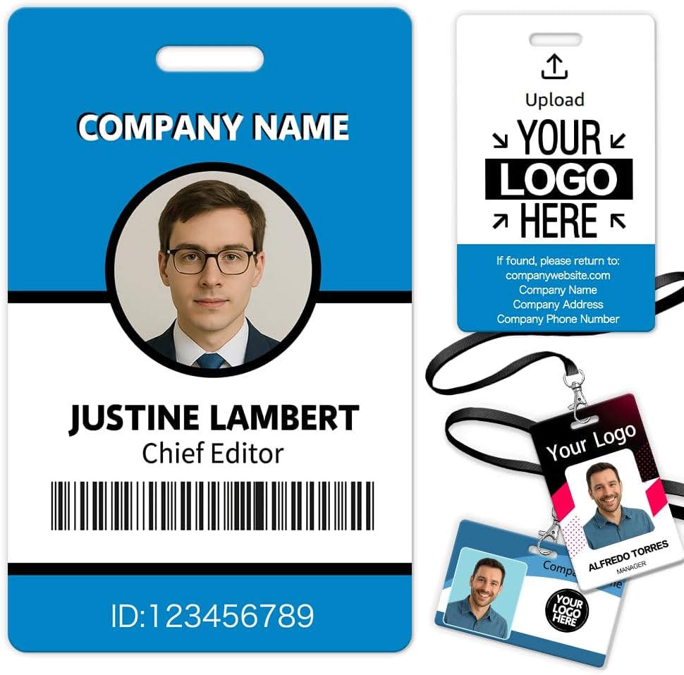 Custom ID Badge Personalized Employee ID Card Identification Badges Print Name Photo Logo Double Work Badges Barcode Tag Volunteer Office ID Vertical