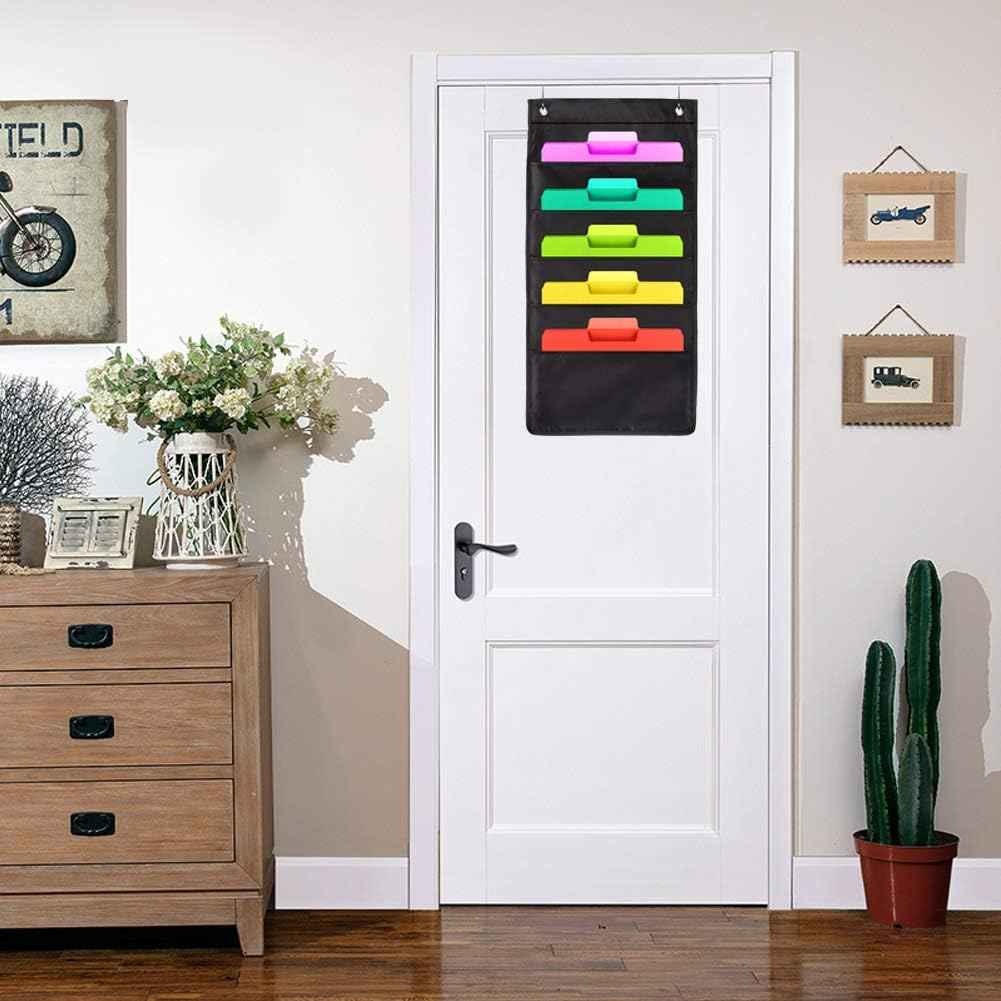 Hanging Wall File Folder Organizer Storage Pocket Chart with 5 Pocket for Assignments, Books, Files, Mails - 2 Pack (Black)