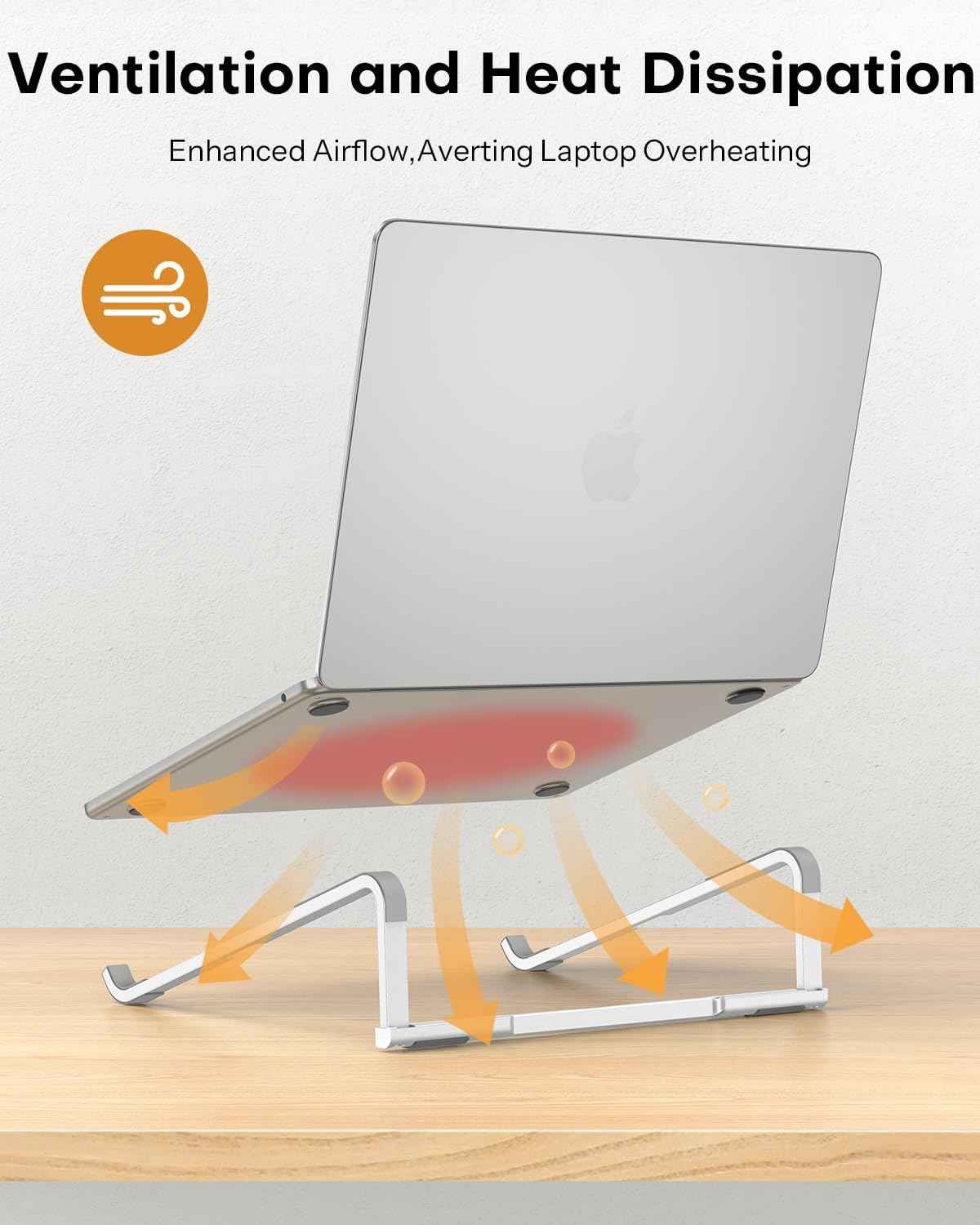 OMOTON Portable Laptop Stand for Desk, Foldable Aluminum Laptop Riser, Ergonomic Computer Stand Compatible with for MacBook Pro/Air, Dell, HP, Lenovo, 10-17.3'' (Silver)