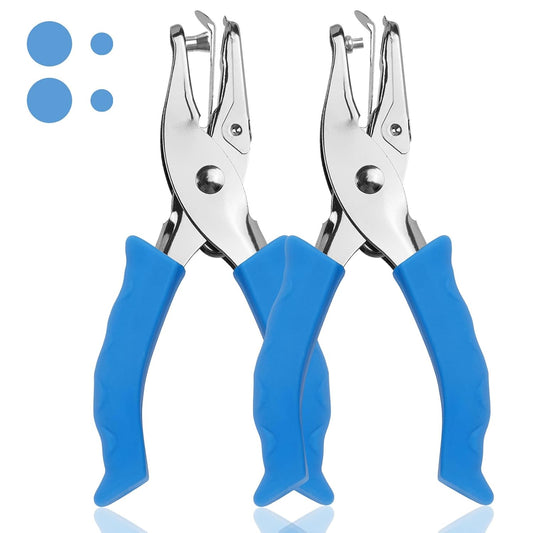 Single Hole Punch, 2 Pcs Hand Hole Puncher with Soft Grip Handle, 1/4" and 1/8" Small Hole Paper Punch for Crafts, Scrapbooks, 6 Sheets Capacity, Tags, Tickets - Blue
