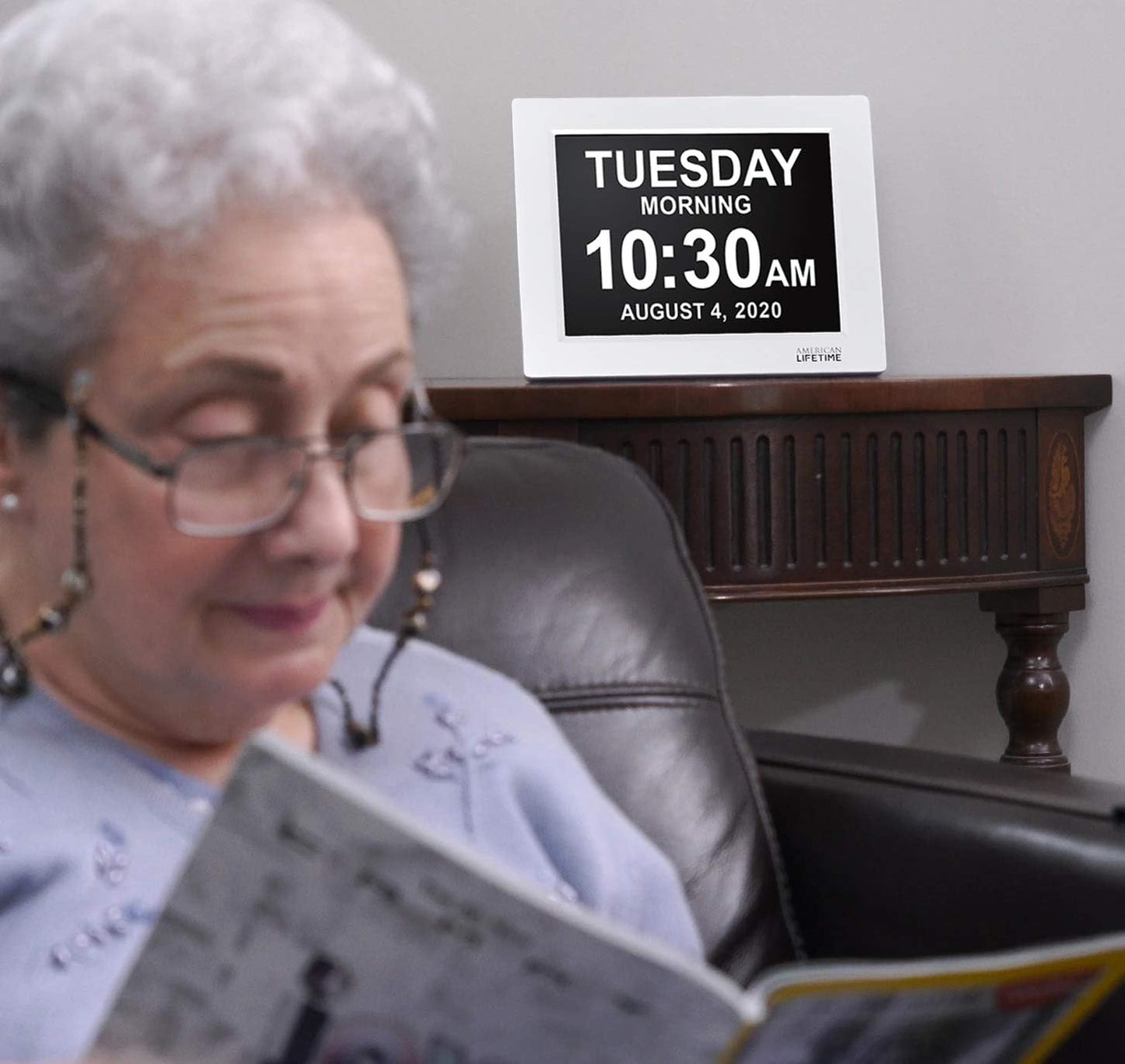 American Lifetime New 2025 Dementia Clock Large for Seniors, Digital Clock Large Display with Custom Alarms, Clock with Day & Date for Elderly, Number Digital Clock 12 Inches White