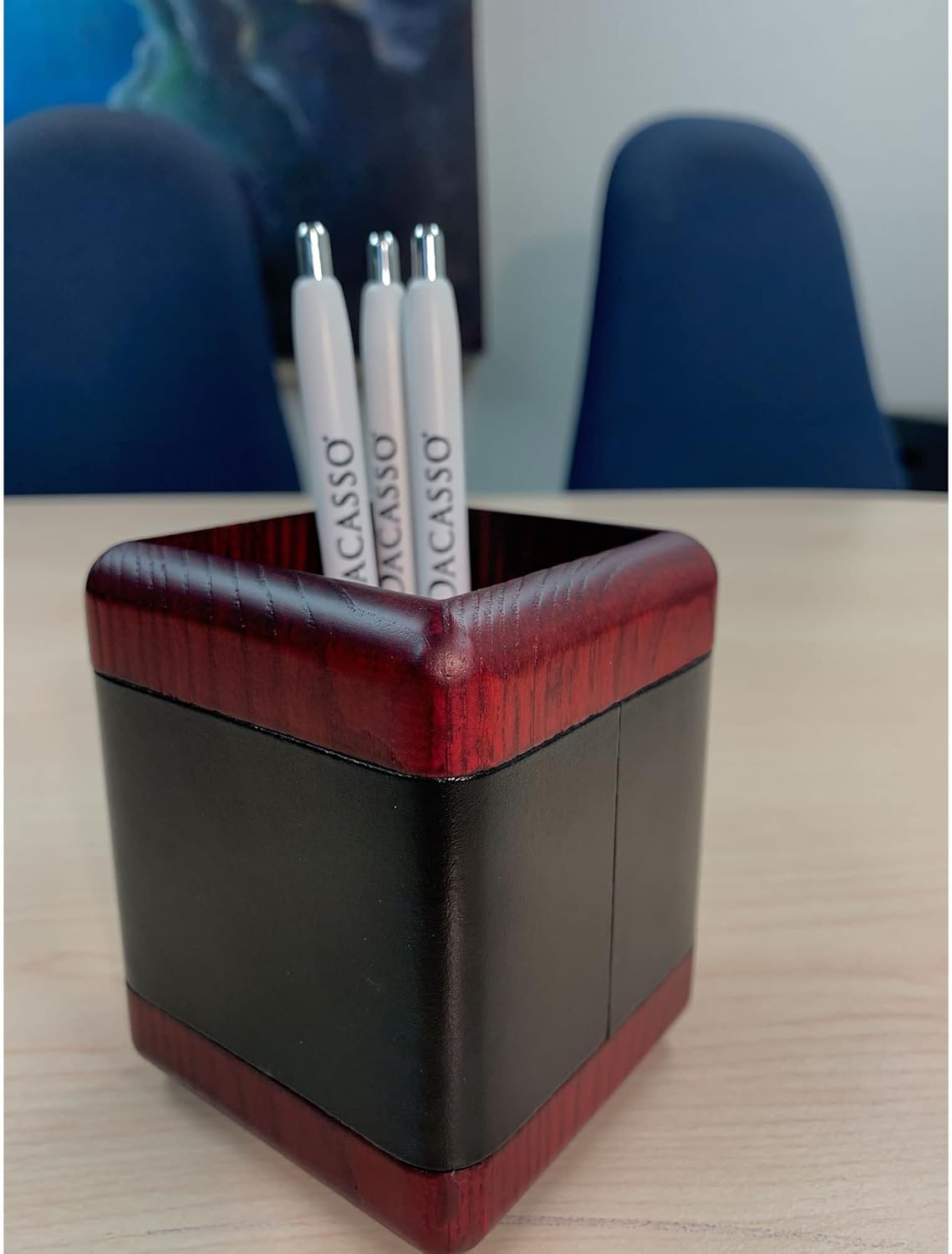 Dacasso Rosewood and Leather Desk Set, 8-Piece