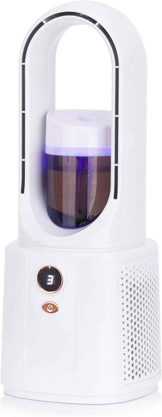 Bladeless Desk Fan, Small Desk Fan with Cooling Mist Humidifier for Bedroom Office, Small Table Fan with 5 Speeds, Touch Control, Easy to Clean