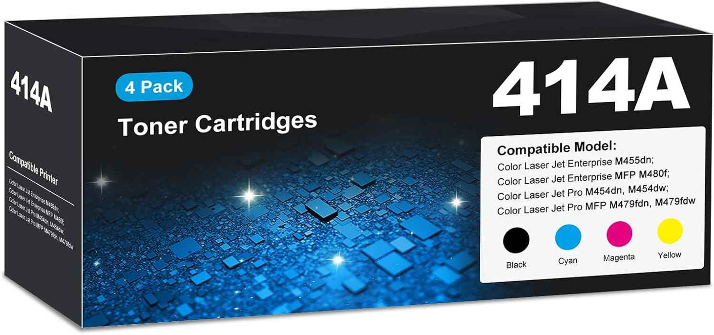 414A Toner Cartridge 4 Pack High Yield MFP M479fdw (with Chip) Compatible for HP 414A 414X Work for Color Laser Jet Pro MFP M479fdw Toner M454dw M454dn M455dn MFP M480f M479dw M479fdn Printer W2020A