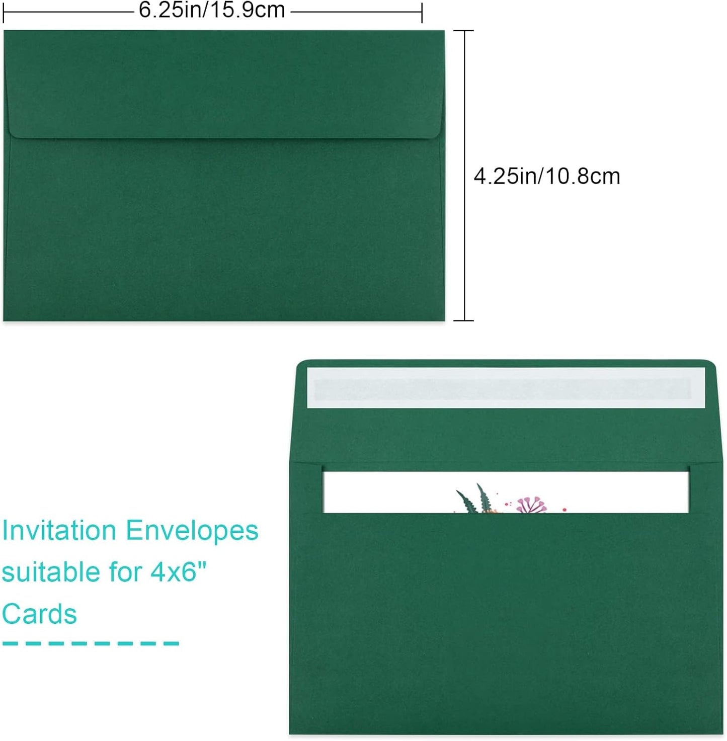 65 Pack Dark Green Self Seal Envelopes - A4, 4x6 Sizes for Invitations, Weddings, Photos, Greeting Cards & Mailing - Lumora Desk