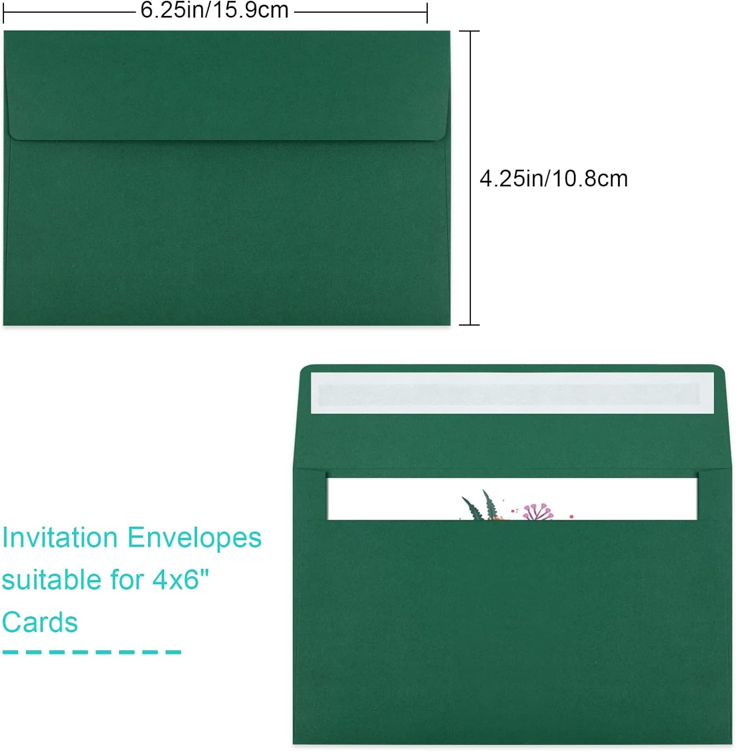 65 Pack Dark Green Self Seal Envelopes - A4, 4x6 Sizes for Invitations, Weddings, Photos, Greeting Cards & Mailing - Lumora Desk