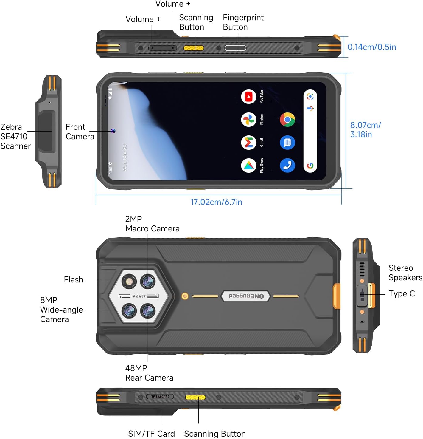 Android 14 Barcode Scanner H68T, Handheld PDA w/Zebra SE4710 Scan Engine, 8GB+128GB, IP68 Rugged Data Terminal, 6.56" Full Screen Mobile Computer Inventory Scanner for Warehouse&Logistics Management