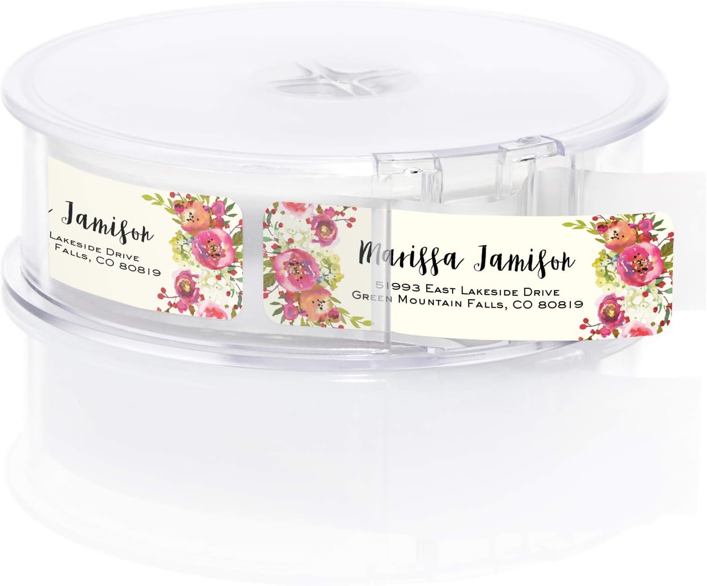 Vibrant Floral and Ivory Rolled Address Labels/Roll of 500 Personalized Address Labels/Designer Return Address Stickers in Elegant Plastic Dispenser - Lumora Desk