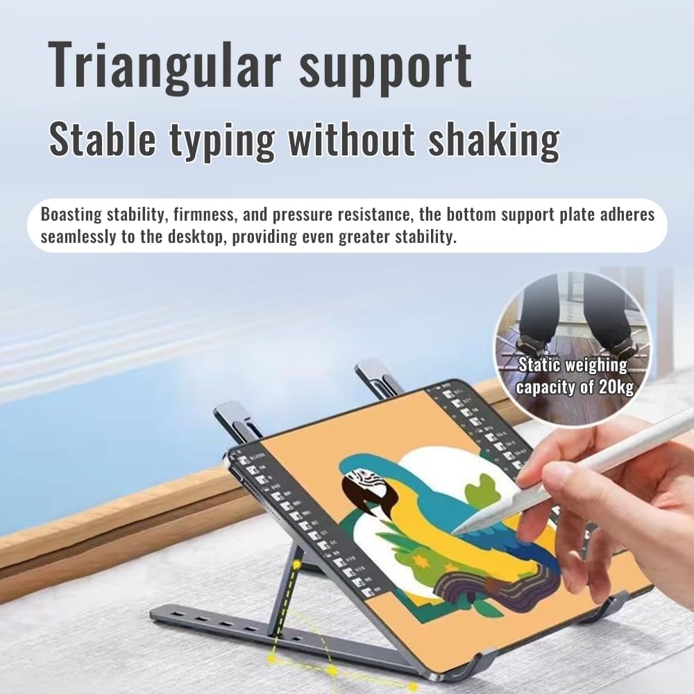 Desktop Laptop Stand, iPad Stand, Aluminum Alloy, Portable Foldable, 7 Level Adjustable, Ergonomic, Suitable for Laptops Up to 18 Inches, Easily Put it in Bag and use it Anywhere (1, Grey)
