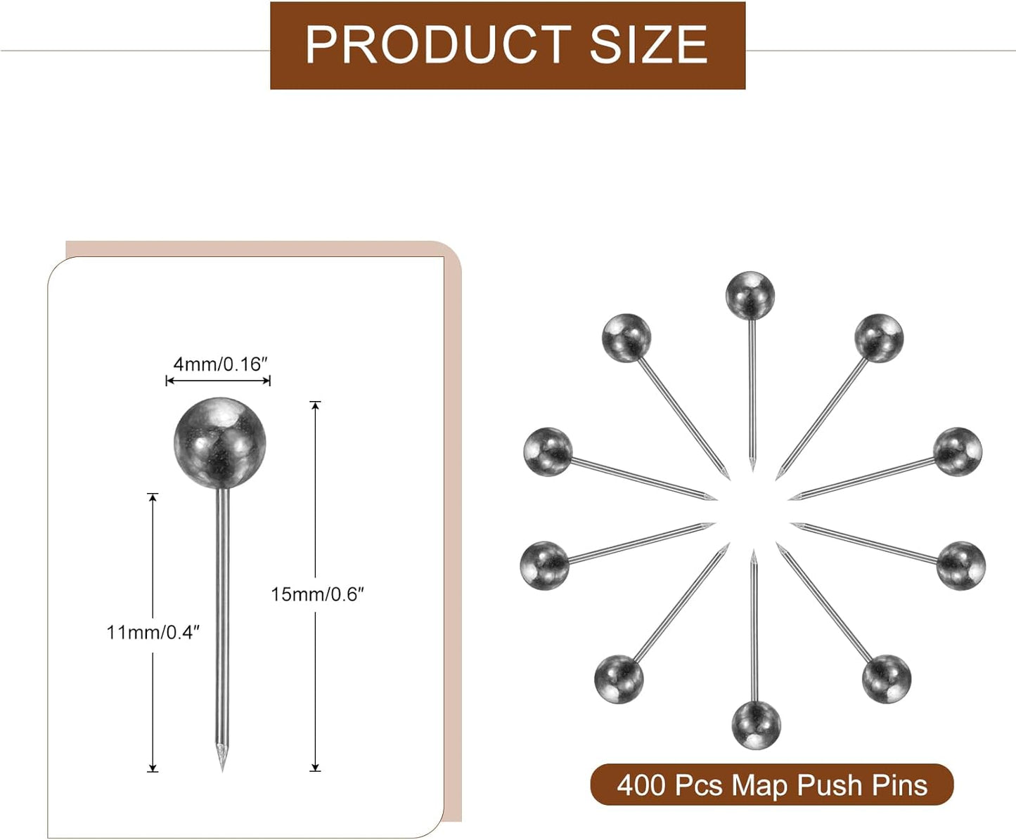 uxcell 400 Pcs Push Pins, Map Thumb Tacks 4mm Round Head Decorative Push Pins for Bulletin Board Home Office Travel Wall DIY Crafts Map Photo, Metallic Black