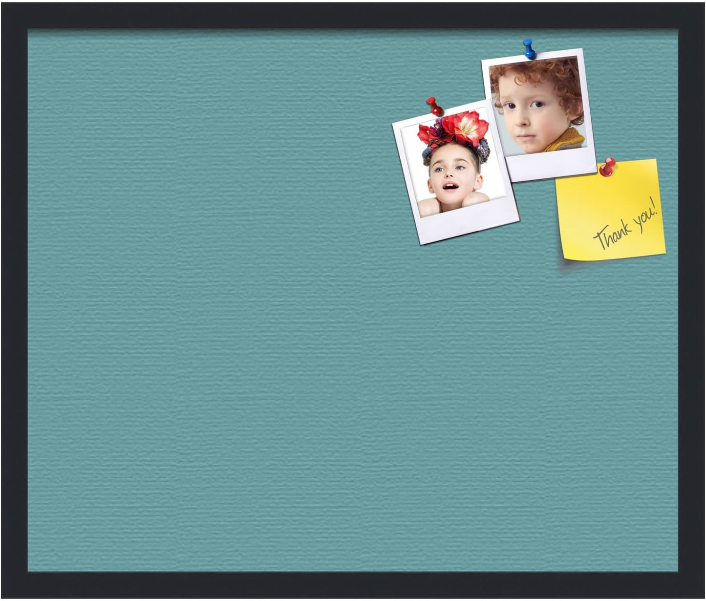 PinPix 24x20 Inch Cork Bulletin Board. This Decorative Framed Pin Board Comes with Aqua Pastel Design and a Satin Black Frame. Ideal for Home Office Decor or Message Board (PinPix-1806)