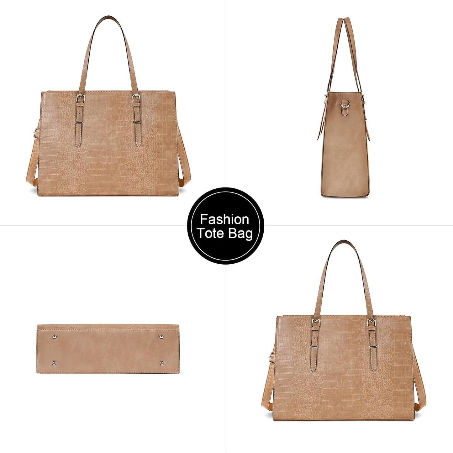 Laptop Bag for Women 15.6 Inch Laptop Tote Bag Leather Classy Computer Briefcase for Work Waterproof Handbag Professional Shoulder Bag Women Business Office Bag Large Capacity Grey