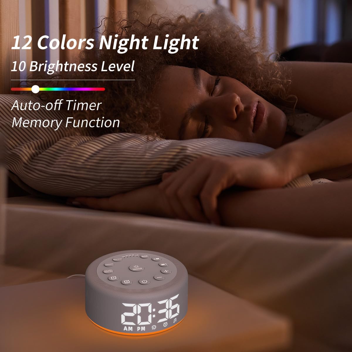 White Noise Sound Machine Alarm Clock Brown Noise Machine Night Light with Dual Alarms Backup Battery 30 Sleeping Sounds for Baby Kids Adults 32 Level Volume 5 Timers 15 Wake Up Sounds Memory Function