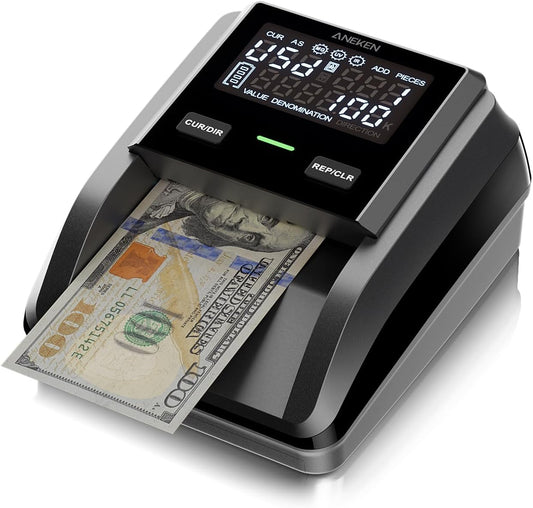 Aneken AL-139 Counterfeit Bill Detector with 2.8" Digital Screen, Total Value & Add Function, 4-Way Orientation & Traceable Records Counterfeit Money Detector, Compatible with USD/EUR/GBP/MEX
