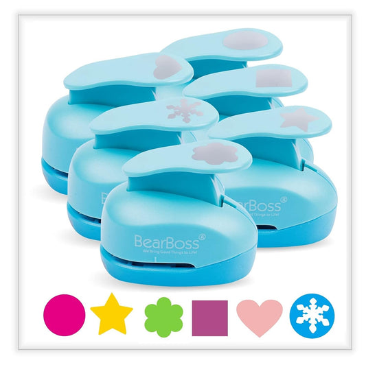6 Craft Hole Punch Shapes 1 Inch Paper Punches for Crafting Handmade Scrapbooking Punches Mix Shapes Designs for Kindergarten Teacher Office Supplies Kids by BearBoss