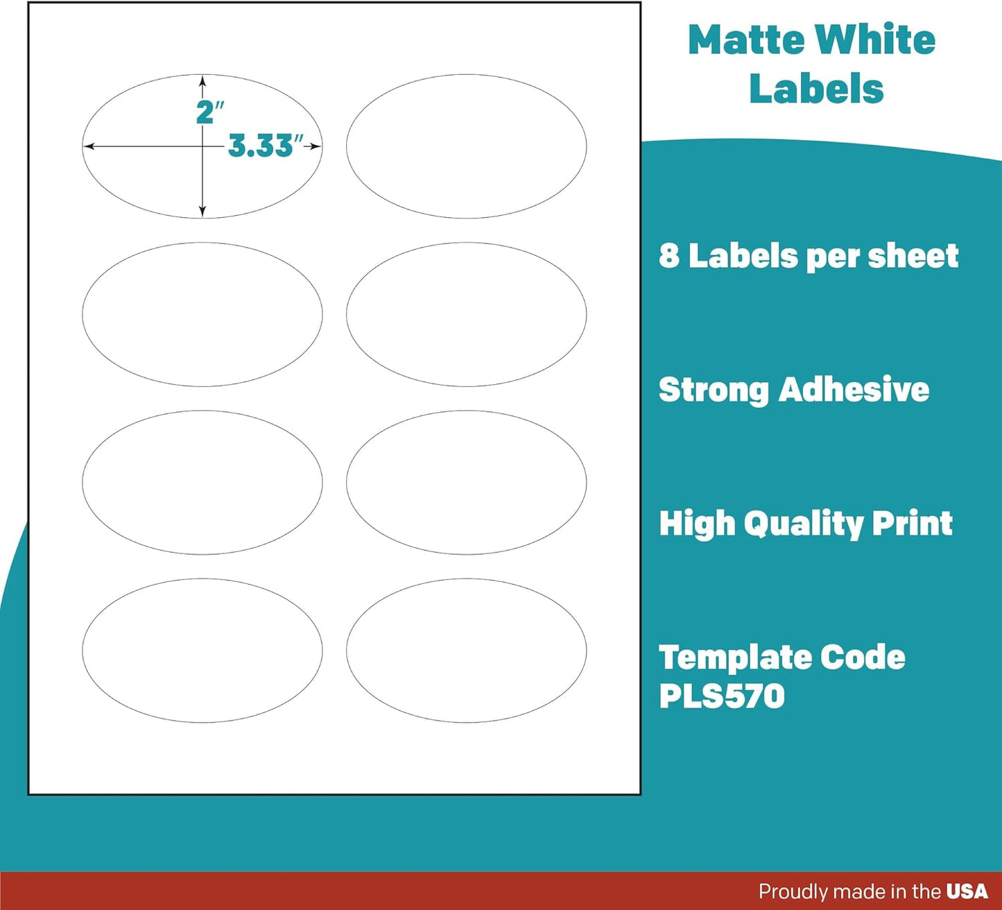 Premium Label Supply White Sticker Oval Labels – 3.33" x 2" Oval – Laser/Inkjet Compatible – (8 per Sheet), 500 Sheets – 4,000 Total Adhesive Labels