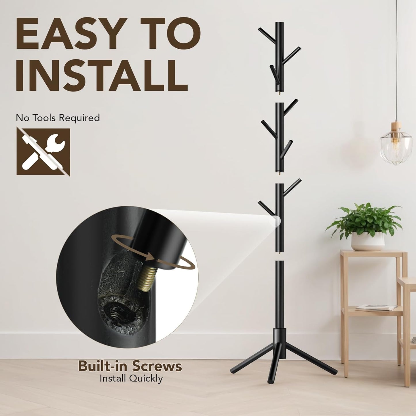 Wooden Tree Coat Rack Stand,Sturdy Freestanding Coat Rack with 8 Hooks,3 Adjustable Height for Child Adult,Wood Coat Stand Tree Fits Entryway Bedroom Office for Bags,Hats - Lumora Desk