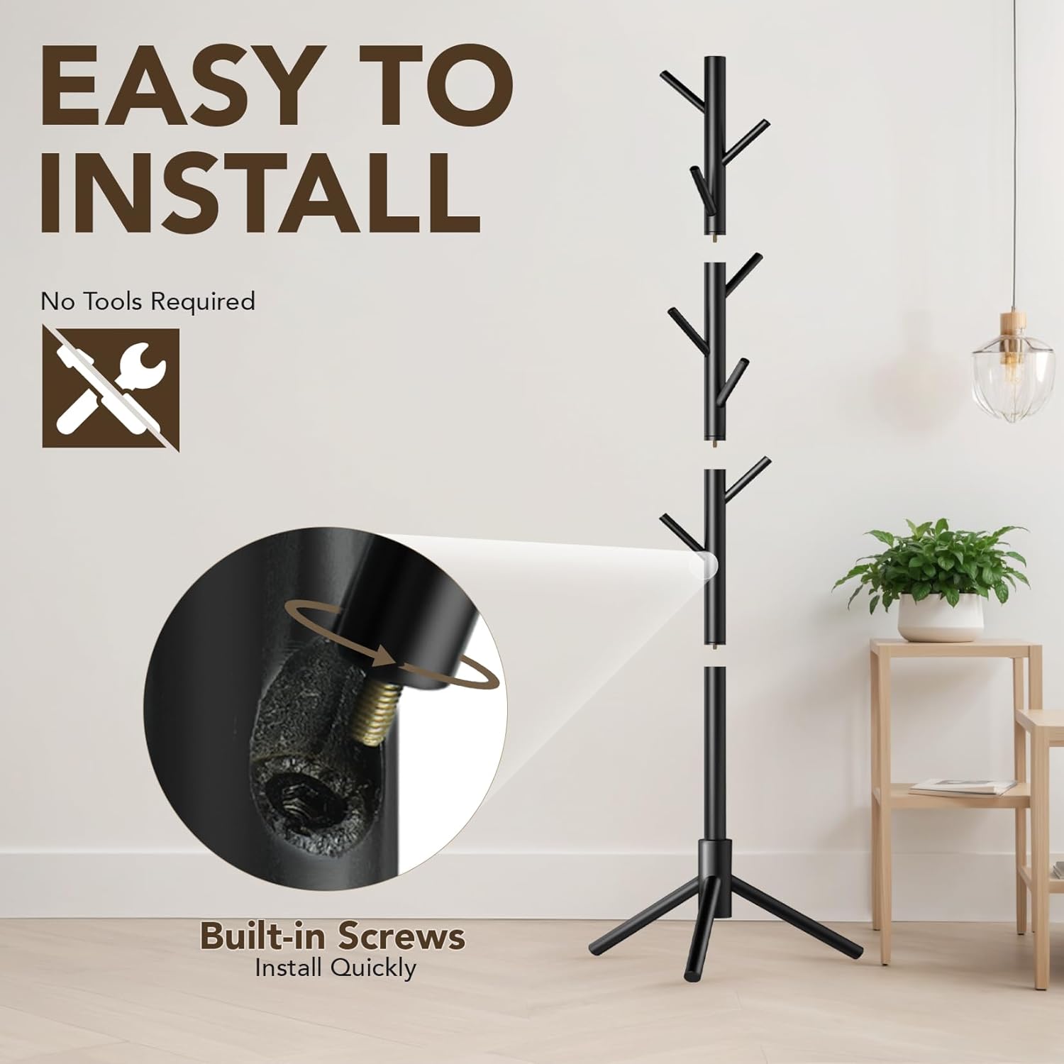Wooden Tree Coat Rack Stand,Sturdy Freestanding Coat Rack with 8 Hooks,3 Adjustable Height for Child Adult,Wood Coat Stand Tree Fits Entryway Bedroom Office for Bags,Hats - Lumora Desk