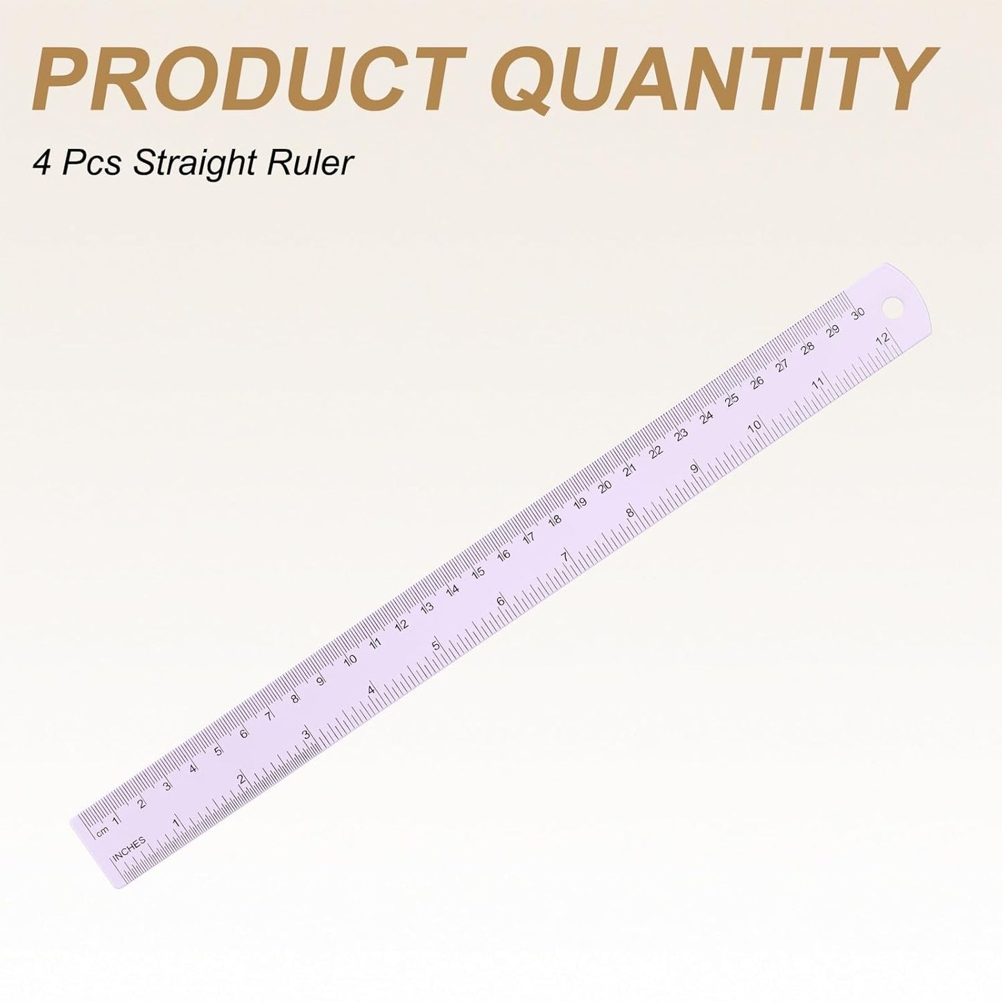 HARFINGTON 4pcs Metal Straight Ruler 30cm Metric SAE Aluminum Alloy Measuring Rulers Scale Tool with Hole for Measure Study Reading Classroom Office, Purple