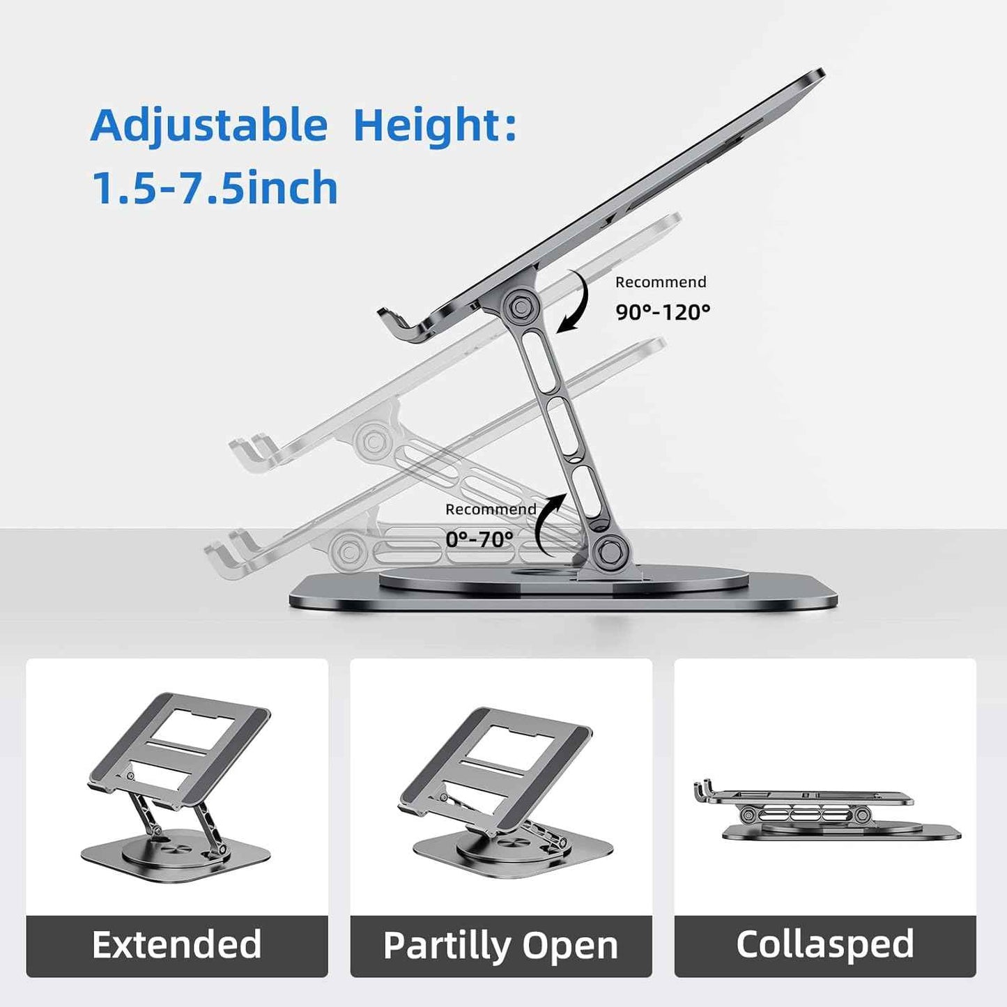 MCHOSE Laptop Stand with 360° Rotating Base, Foldable Adjustable Computer Holder, Ergonomic Design Compatible with MacBook Air Pro, Dell XPS, HP, Lenovo More 10-17" (A-Space Grey)