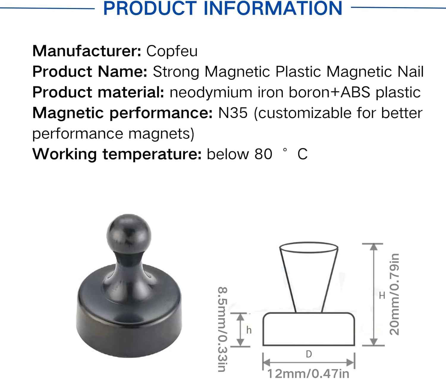 6PCS Powerful Neodymium Magnets, Pawn-Shaped - Strong Fridge/Refrigerator and Whiteboard Magnet, Ideal for Office, Kitchen, Crafts - Rare Earth, Heavy Duty (Black)