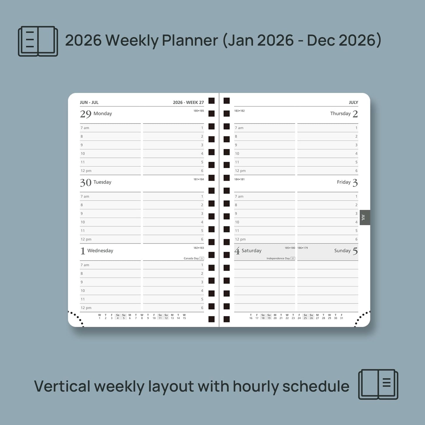 POPRUN 2026 Planner (Pocket Size 4''x 6.25'' Wire-Bond Hard Cover) Calendar Weekly and Monthly (Jan.2026-Dec.2026) Small Planner with Hourly Time Slots, for Purse, 100 GSM - Burgundy