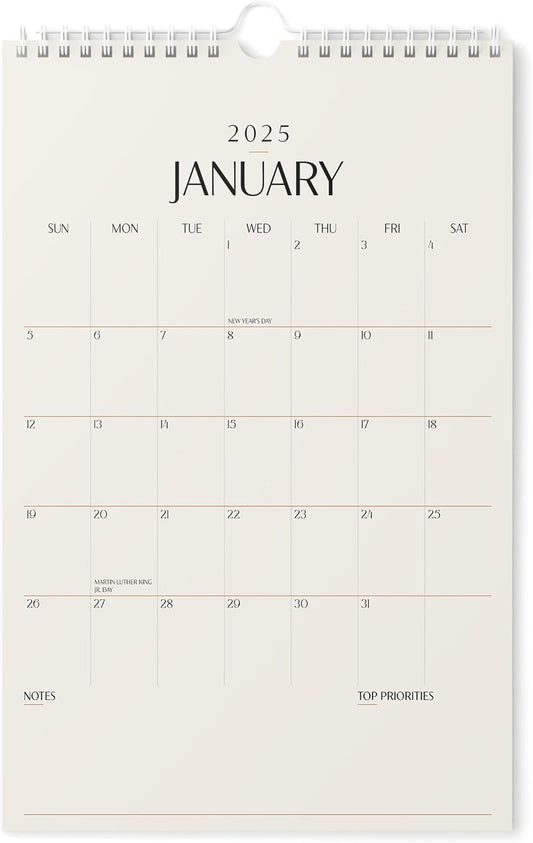 Karto Wall Calendar 2025 - Vertical 11x17 inch Runs Until June 2026 - Boost Your Productivity and Easy Planning with the Aesthetic Monthly Calendar - Beige