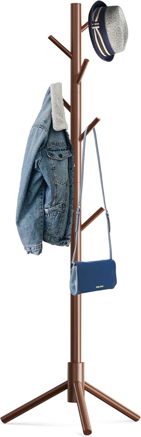 Wooden Tree Coat Rack Stand,Sturdy Freestanding Coat Rack with 8 Hooks,3 Adjustable Height for Child Adult,Wood Coat Stand Tree Fits Entryway Bedroom Office for Bags,Hats - Lumora Desk