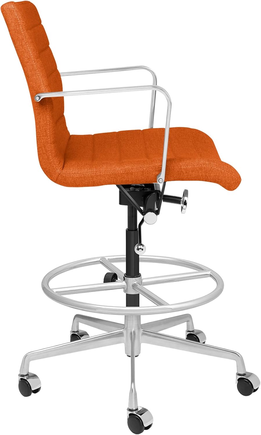 Laura Davidson Furniture SOHO II Ribbed Drafting Chair for Standing Desks, Standing Desk Chair - Ergonomically Designed, Draft Height, Arm Rest & Cushion, Made of Poly-Cotton Fabric, Orange Fabric
