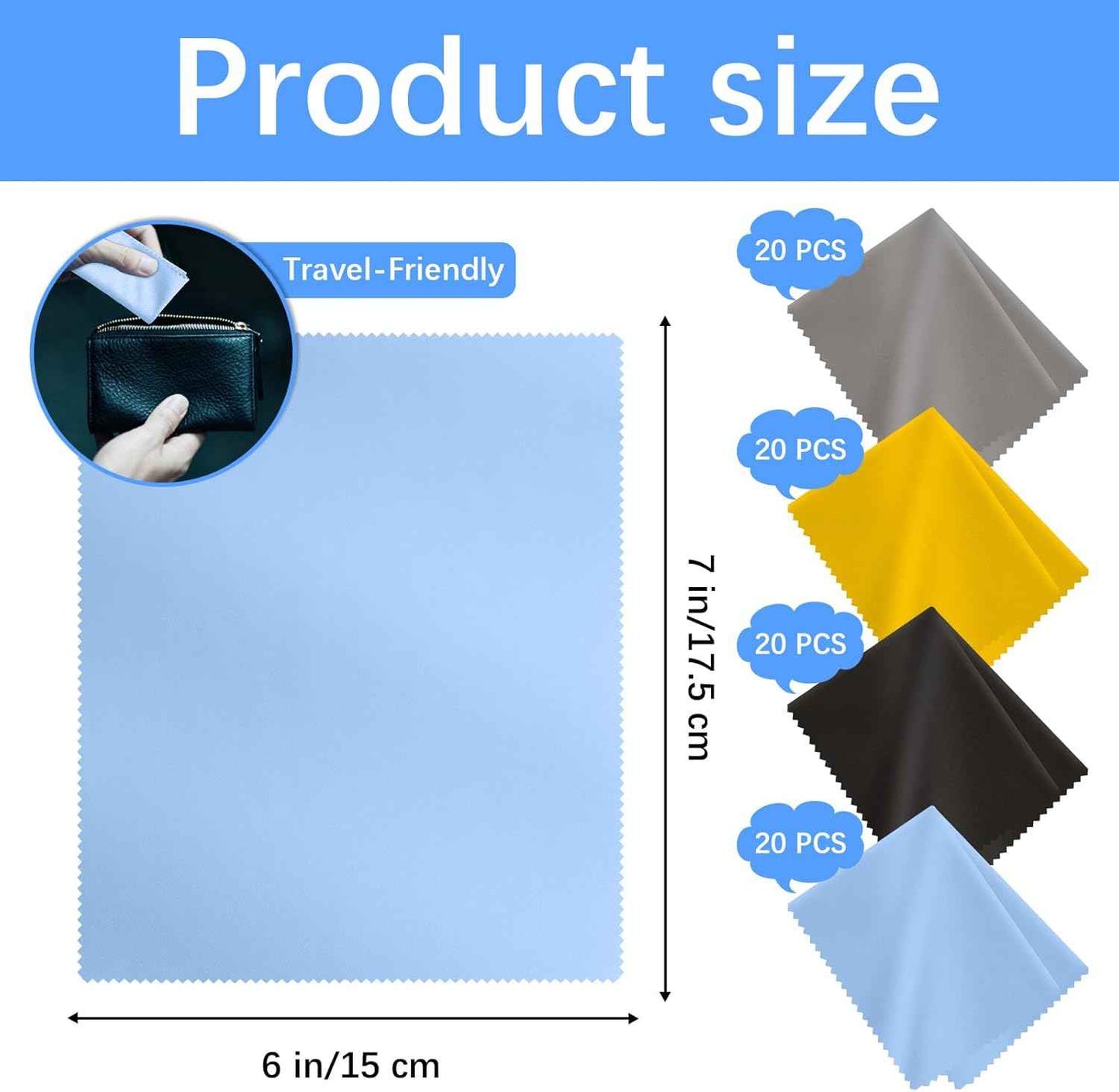 80 Pack Microfiber Cleaning Cloth for Glasses, Multi-Color Eye Glasses Cleaning Cloth Bulk 6"x7" Microfiber Cleaner Lens Cloths for Eyeglasses, Camera Lenses, TV Screens, Cell Phones and Laptops