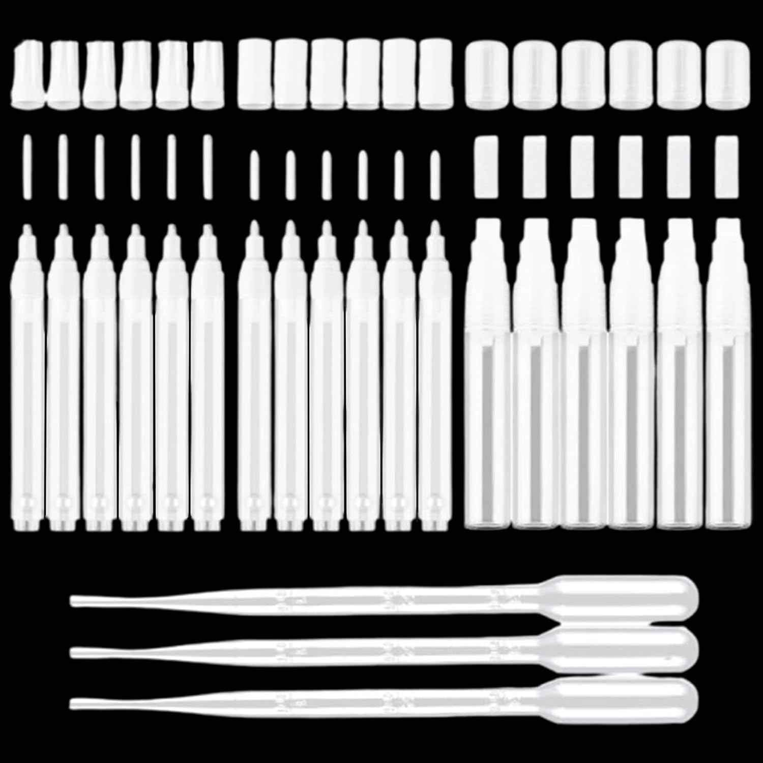 21Pcs Refillable Acrylic Paint Markers 3mm 6mm15mm, Empty Acrylic Markers with 3 ml Dropper, Blank Round Tilted Flat Head Fillable Paint Pen for Adult Painting, Ceramics Graffiti Stone and DIY