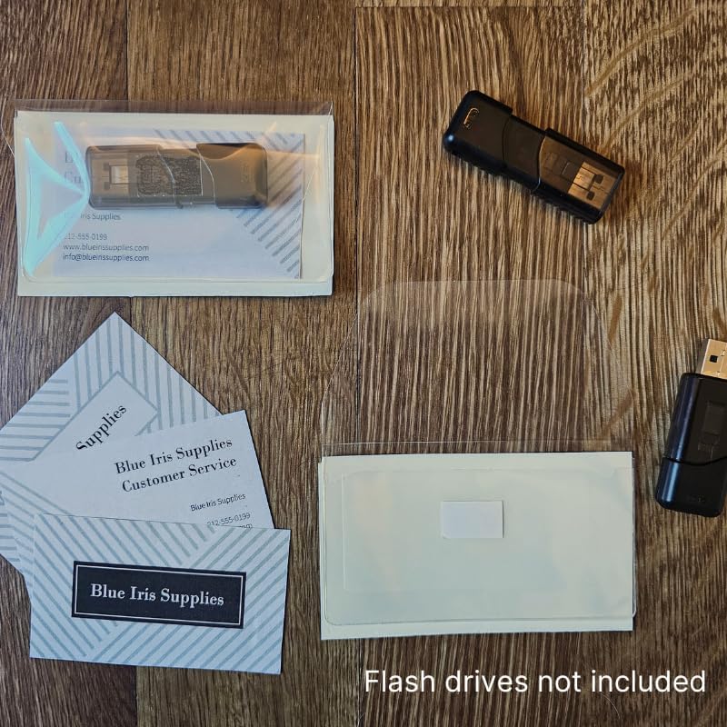 Business Card Pocket - Flash Drive Pocket - Self Adhesive - Open Long - Resealable Flap - BIS10130 (25-Pack), Clear