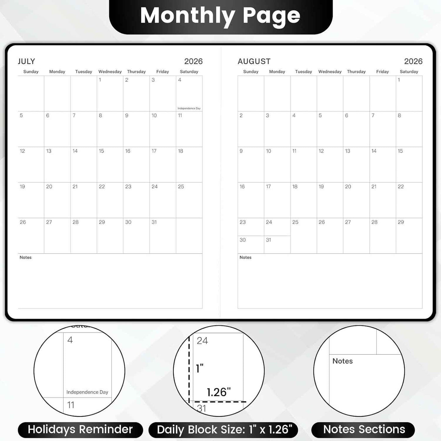 2026-2027 Planner - Weekly Monthly Planner 2026-2027, 8" x 10", JUL.2026 - JUN. 2027, Academic Calendar with Weekly Note Page, Hardcover, Pen Loop, Elastic Band, Inner Pocket